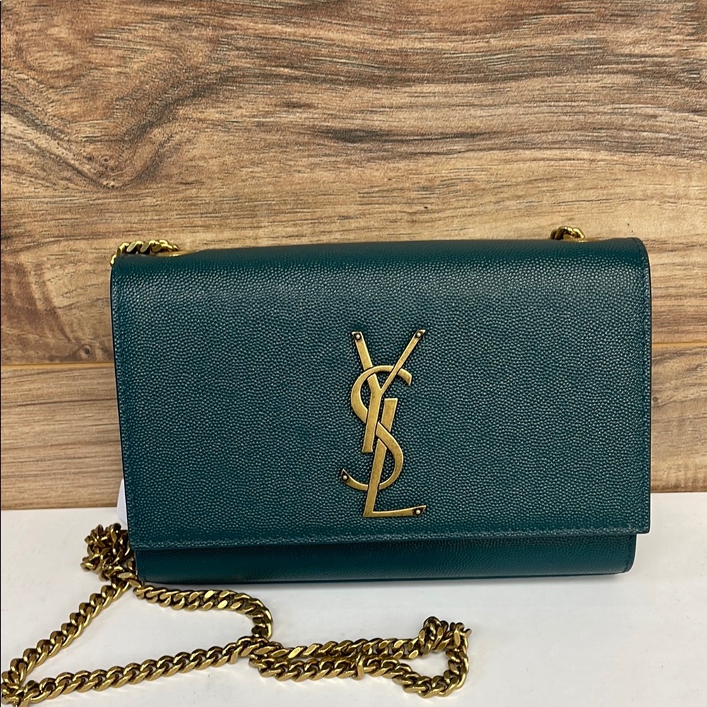 Yves Saint Laurent Green Crossbody Bag with Gold Chain